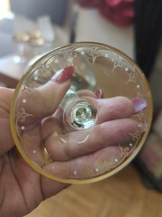 Lobmyer Quatrefoil Lobed Enamel Glass Wine Goblet Floral & Gold