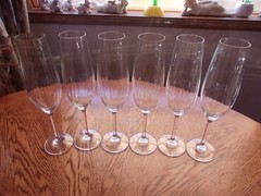 Ribbed Champagne Flute Smooth Stem 9 7/8″ Crystal Blown Glass – Set of 6