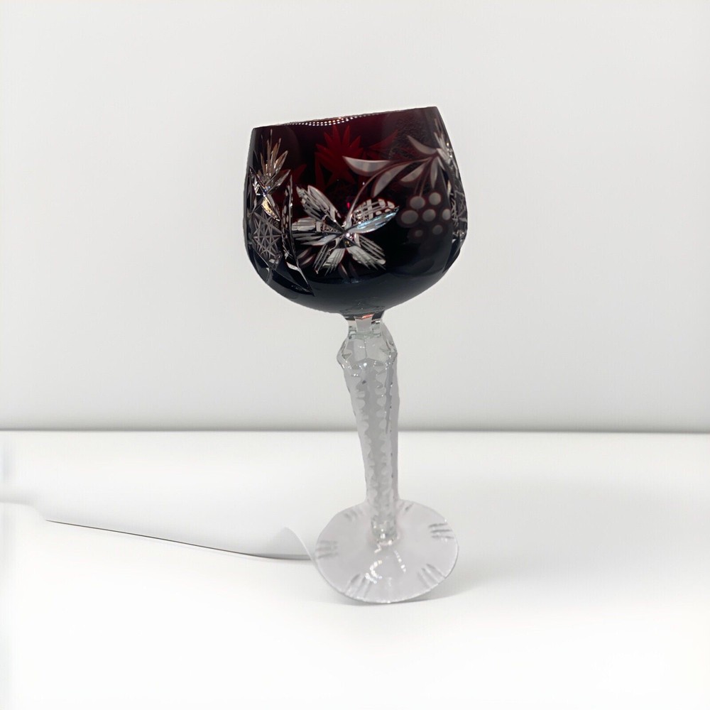 Nachtmann AJKA Bohemian Deep Ruby HTF Cut Clear Crystal Wine Glass