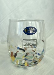 NEW Set of 2 Murano Crystal Confetti Stemless Glasses, Hand Blown Italy