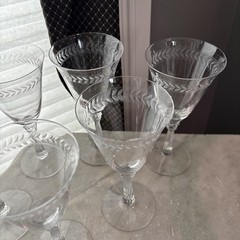 Estate Crystal Laurel Leaf Stemware (European) Set Of 7…7.5″tall