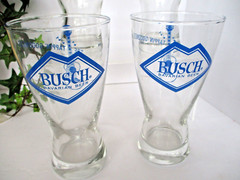 FOUR Bush Bavaria Beer Glasses Blue letters logo in a medallion Shape.