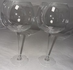 Two Tall-Stemmed Red Wine Glasses/Goblets. Clear Blown Crystal. Stunning Used!