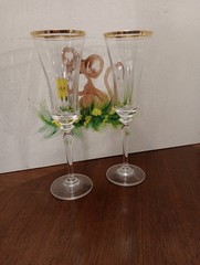 2 Mikasa Jamestown Champagne Flutes Optic Lead Crystal 22K Gold Trim EUC