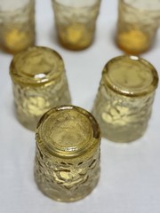 Set Of 6 Vintage Anchor Hocking Milano Honey Gold Lido Low Ball Rocks Glasses