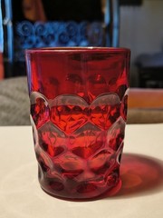 Heisey Thumbprint Tumblers / JuiceGlasses – Set Of 2 – Ruby And Amber