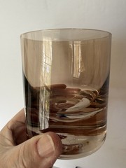 Set Estelle Colored Glass Rocks Whiskey Glass Signed Hand-blown Gray Smoke Amber
