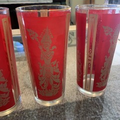 Culver Red & Gold Drinking Glasses Vintage 1960s Thai Goddess Tumblers Set of 5