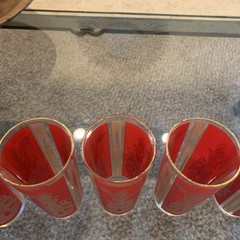 Culver Red & Gold Drinking Glasses Vintage 1960s Thai Goddess Tumblers Set of 5