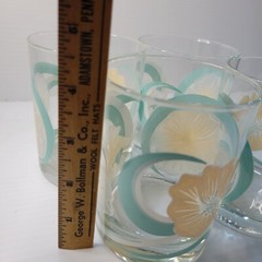 Culver Double Old Fasioned Rocks Glass Set Of 4 Pastel Floral Hibiscus vtg