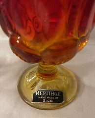 Pair Vtg LE Smith Moon & Star Amberina Water Wine Goblets Glasses CADMIUM GLOW