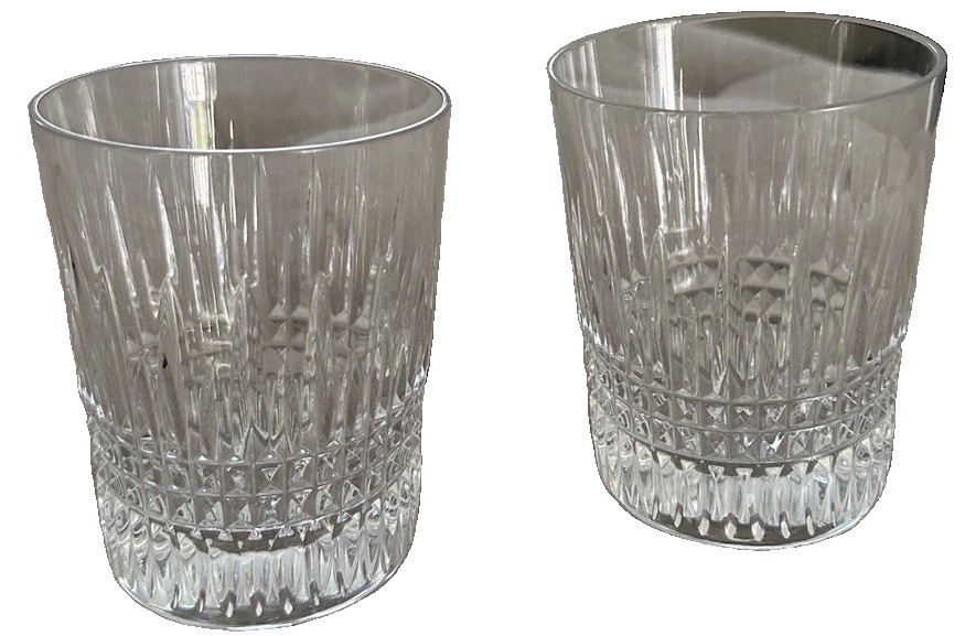 Set Of 2 Waterford Lismore Diamond Double Old Fashioned Glass 4 3/8″ Crystal