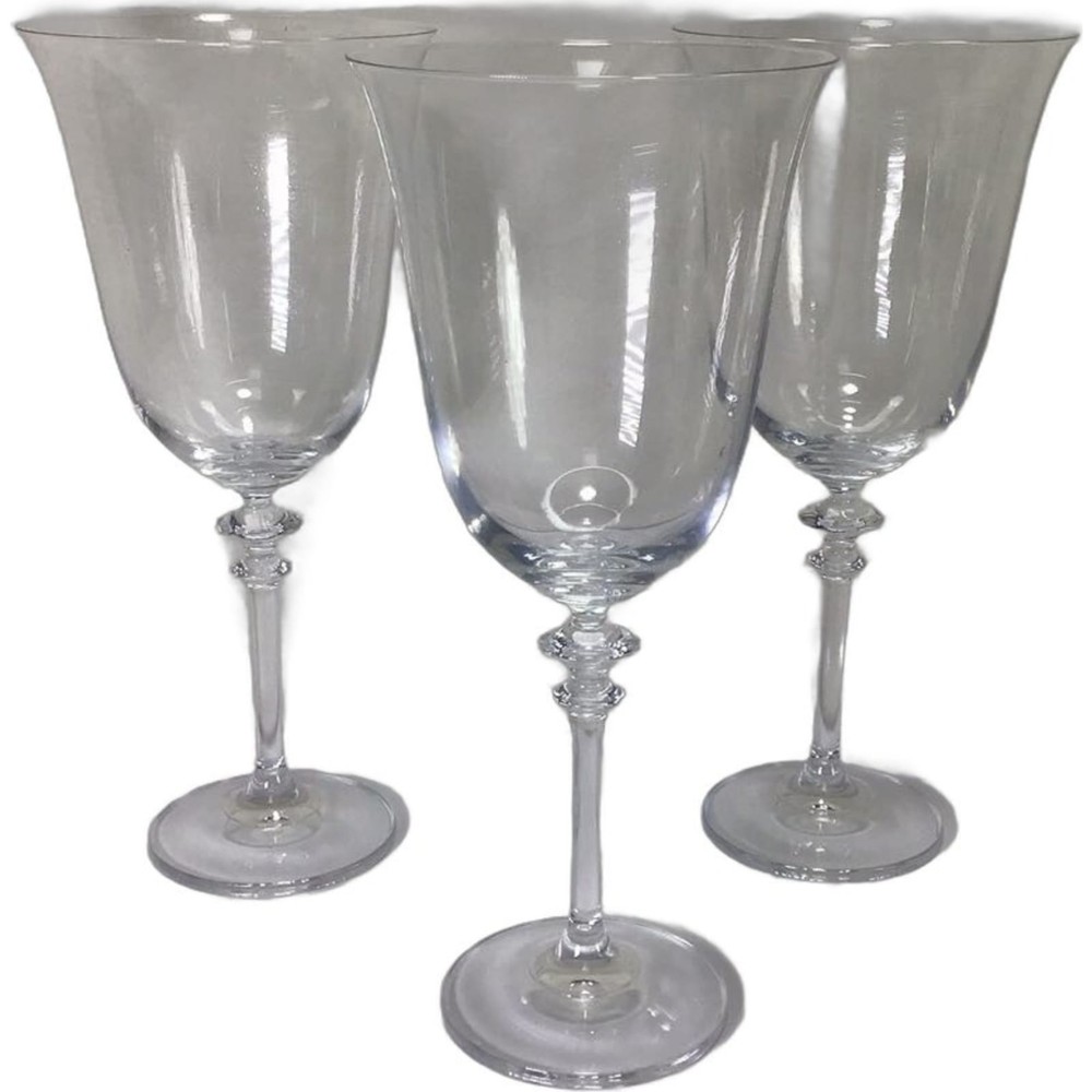Vintage Crystal Goblet Hand Blown Wine Glass Set of 3 Clear Barware