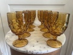 Georgian MCM Amber Honeycomb Goblets Viking Set Of 8