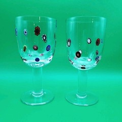 Leonardo Set of 2 Clear Stemmed Wine Glasses Floral Dots Decorated 7 in