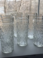 6 Vintage XL Quilted Diamond Cut Ice Tea Tumblers, Anchor Hocking 7.5” Glasses