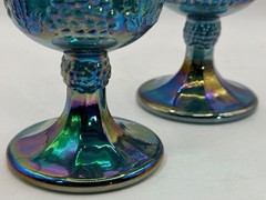 Vintage Set of 2 Blue Carnival Indiana Glass Harvest Grape Goblets Iridescent