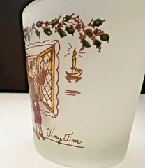 Hazel Atlas Set of 4 Vintage Lowball Frosted Glasses Charles Dickens Series