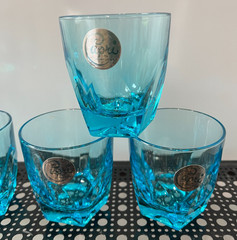 NWT Hazel Atlas 6 Blue Capri Gothic LOWBALL Rocks Glasses Hazelware UV Glow Aqua