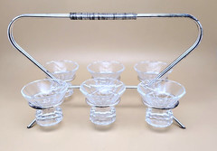 Vintage Deco Hand Cut Bavarian Crystal Cordial Shot Glass Set w/ Caddy Bar Ware