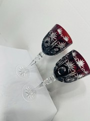 Deep Ruby RED Wine Stems Pair Crystal Karl Klokotschnik Zwiesel Germany 9.75in