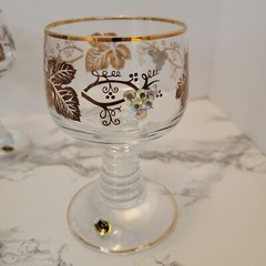 Vtg German Made Glass Barware Cordial Wine Stem Jeweled Grapes & Leaves Germany