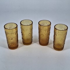 4 Vtg Brockway American Concord Amber Drinking Glasses Tumbler