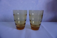 Hazel Atlas Waterfall gold Saturn optic pitcher + 5 highball glass tumblers