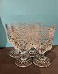 Vintage Clear Pressed Glass Cordial Goblets Diamond Point Stemware Set of 4