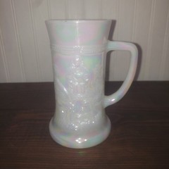 Vintage Federal Milk Glass Iridescent Beer Mug Stein Embossed 6″ Tall