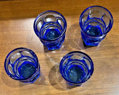 Vtg Fostoria Argus Blue Henry Ford Museum HFM Set of 4 Juice Glasses 2 7/8″