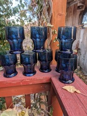 VTG Viking Cobalt Blue Set of 8 Glasses Georgian Honeycomb 4-1/2” Tall USA EUC