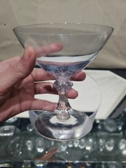 (1) Low Sherbet Glass champagne Tiffin Crystal stem 17574 (non-optic) Azure Blue