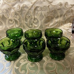 Set of 6 Vintage Viking Georgian Deep Green Short dessert glass Pressed set