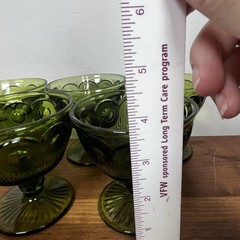 Vintage Bartlett-collins Bullseye Cane Avacado Green Glass Low Sherbet 5 Pc Set