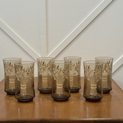 Libbey Franco Wheat Juice Glasses Tumbler Smokey Amber Mid-Century Set Of 7 Vtg
