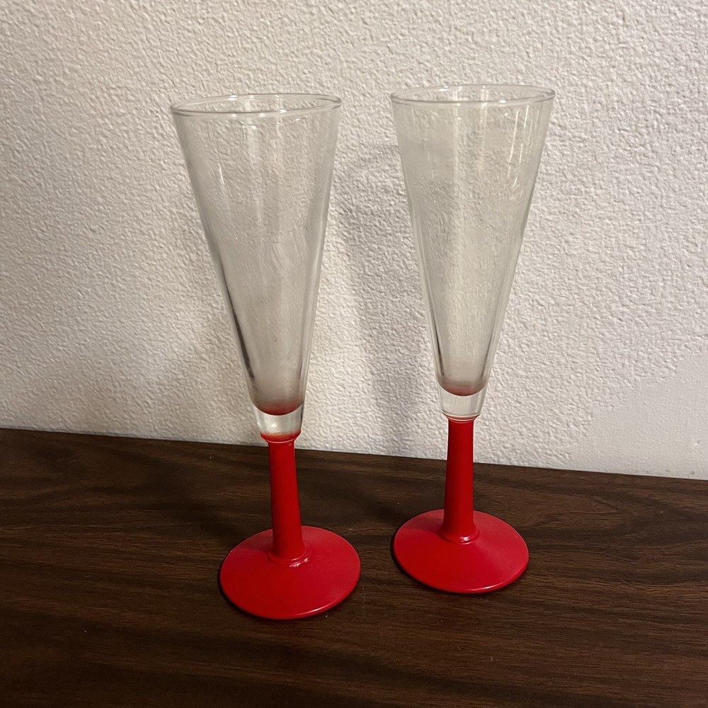 Vintage Bodum Style Oktett Champagne Flutes Red Set Of 2 Space Age Style