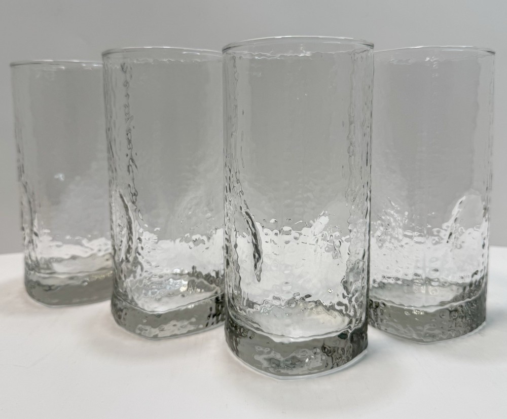 Set of 4 Vintage Libbey Crisa Clear Dimpled Pinched Grip Glass Tumblers 18oz