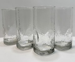 Vintage Set 4 Libbey Crisa Clear Dimpled Pinched Grip Glass Tumblers 18oz Nice!