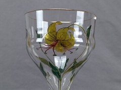 Theresienthal / Myers Neffe Hand Enameled Yellow Lily Flower & Gold Wine Glass A