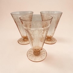 3 Vintage Anchor Hocking Pink Depression Glass “Princess” 10oz Footed Tumblers