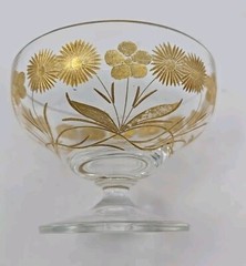Early 20th Century Bohemian Engraved Floral & Gold Crystal Sherbet Glass