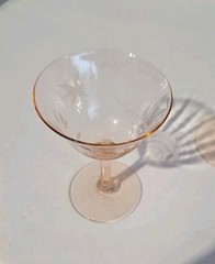 Pink Depression Etched Floral Champagne Wine Cocktail Glasses Set Of 2 Delicate