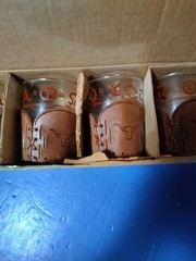 Set Of 4 Libbey Bamco Western Texas Tooled Leather Lowball Glasses In Box
