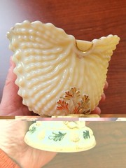 Nice Northwood Custard Glass Nautilus (Argonaut Shell) Hand Painted Sugar