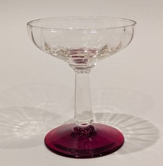 Lot/4 Vintage 1950s Bryce Champagne Glasses Panel Optic Faceted Stem w/Red Foot