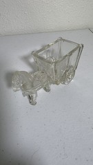 Vtg Donkey Horse and Cart Wagon Clear Glass Toothpick Holder Candy Nut Dish 50s