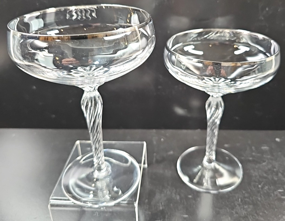 2 Lenox Madison Platinum Champagne Sherbert Glasses Set Crystal Twisted Stemware