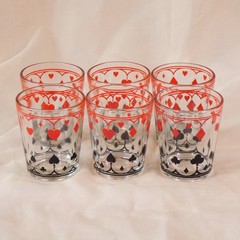 Set of Six Schwartz Mustard Playing Cards Lowball Glasses Dominion Glass Canada