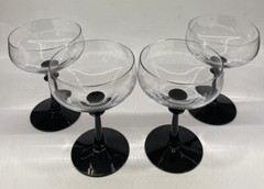 4 Fostoria 3.5″ Signed Onyx Cordial Black Stem Hand Blown Barware Glasses